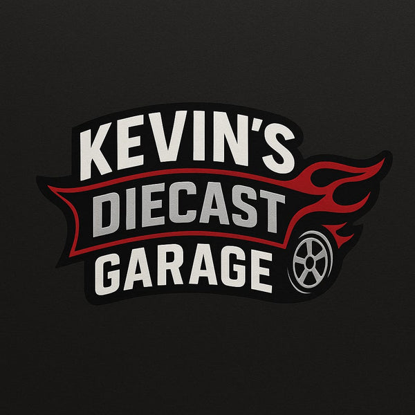 Sticker with 'Kevin's Diecast Garage' text on a black background